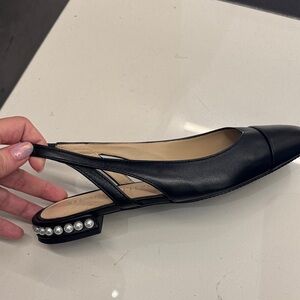 Stuart Weitzman Black Flats with Pearl Accent